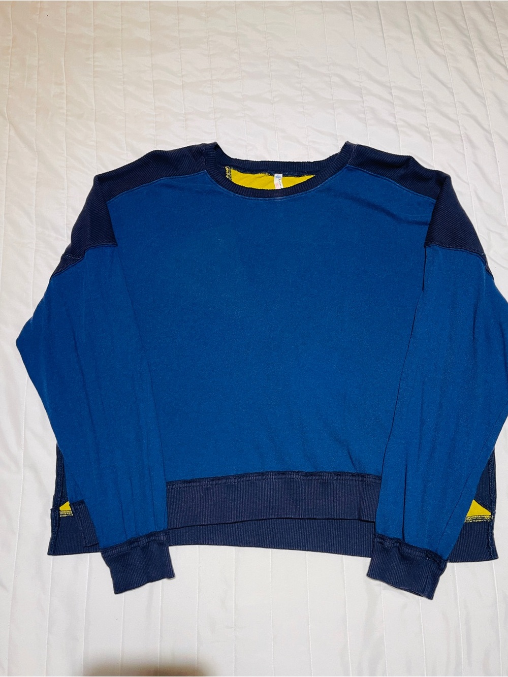 FP Movement by Free People Blue Crewneck with Navy Trim and Yellow Accent